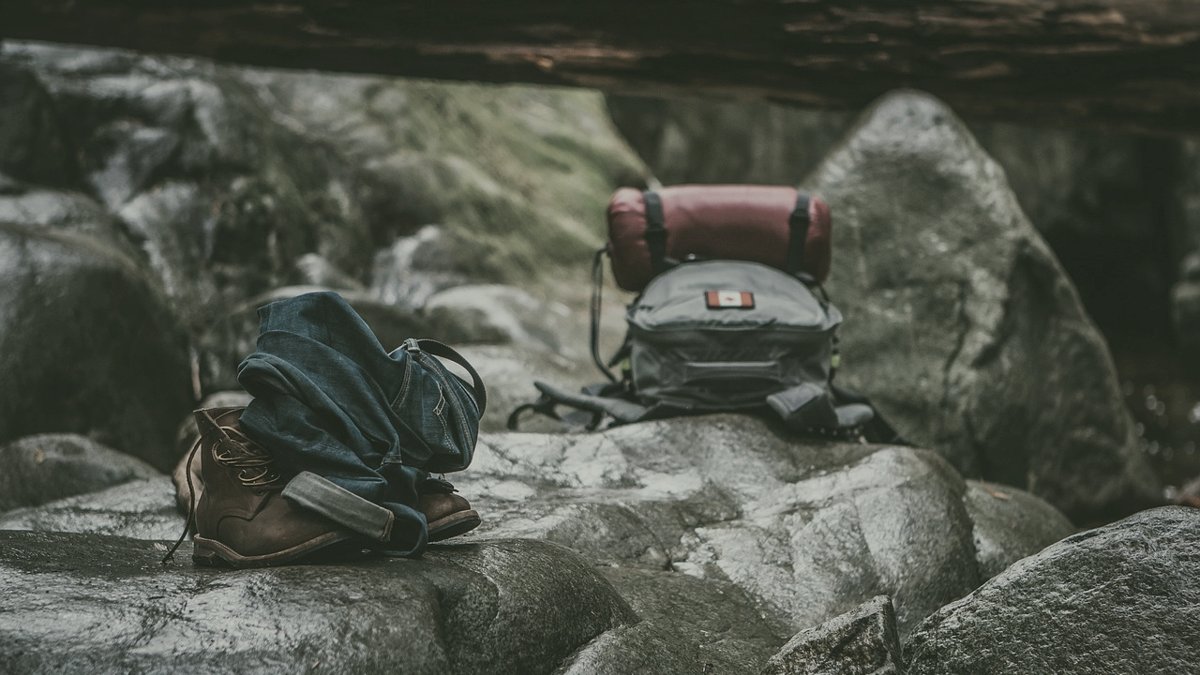 Packed backpack with emergency gear