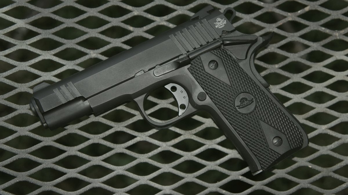 Handgun display case in a gun store